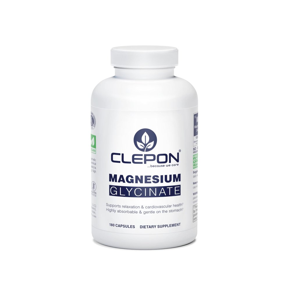 CLEPON Magnesium Glycinate - 100% Chelated for High Absorption - 180 Capsules - 100mg Elemental Magnesium per Capsule - Relaxation, Muscle Cramps Relief & Sleep Support - 3rd Party Tested, Vegan