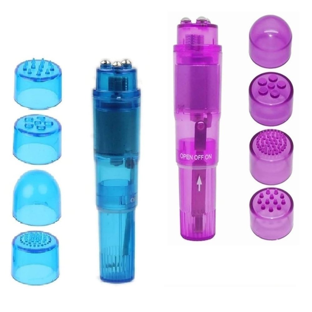 Finever Mini Massager Handheld with 4 Heads Pocket Pen for Body, Face, Neck, Head,Back (Blue Purple Color)