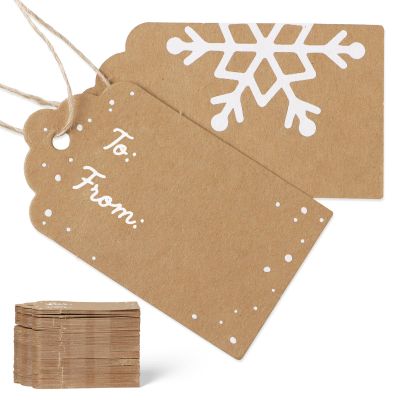 100pcs Christmas Gift Name Tags with String Kraft Paper Large Christmas Tags for Gifts Wrapping Present Tie on Rustic Vintage Brown Holiday Snowflake to and from