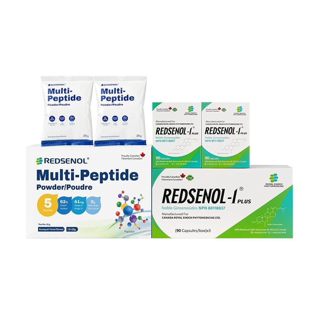 REDSENOL Noble Ginsenosides & Multi-Peptides, Bioactive Boost for Energy & Performance, Super Absorption Nutrition for Muscle Growth and Recovery (3 Boxes +1 Box)