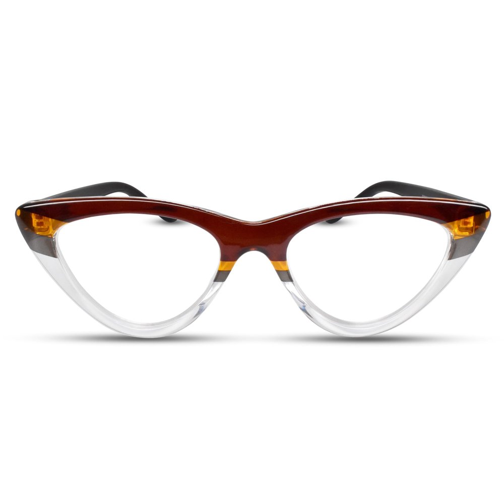 2SeeLife Premium Cat Eye Reading Glasses for Women NarrowMedium Fit, Sturdy Frame, Spring Hinges, Stylish Funky Readers, Brown Stripes, +4.00
