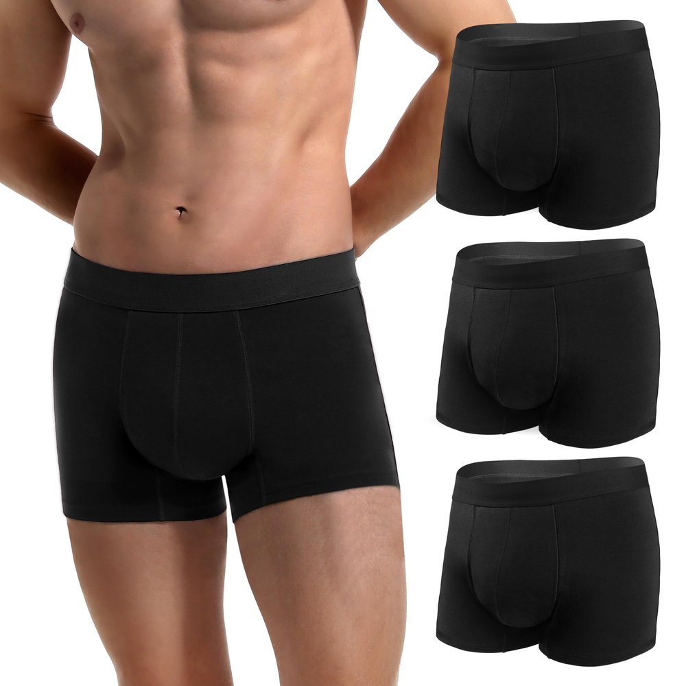 REELINDRY Mens Incontinence Underwear 2.3 oz Absorbency Protection Adult Leak Proof Boxer Briefs Washable Bladder Leakage Cotton 3 Pack (3 Black, 2XL)