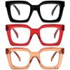REAVEE 3 Pack Oprah Style Oversized Reading Glasses for Women Men, Blue Light Blocking Computer Thick Frame stylish Square Readers with Spring Hinge((Black/Red/Brown, 1.75) view 1