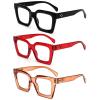 REAVEE 3 Pack Oprah Style Oversized Reading Glasses for Women Men, Blue Light Blocking Computer Thick Frame stylish Square Readers with Spring Hinge((Black/Red/Brown, 1.75) view 2