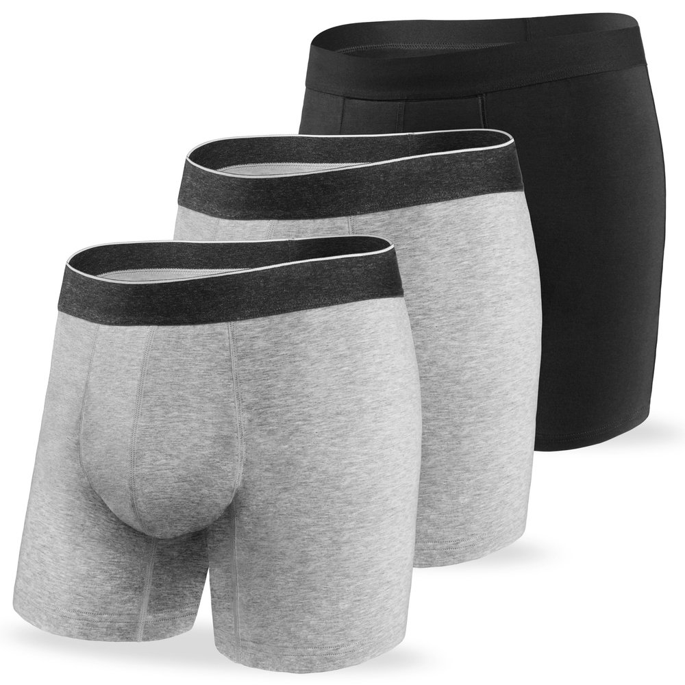 REELINDRY Washable Incontinence Underwear for Men Absorbent 2.3 oz Leak Proof Boxer Briefs Bladder Control 3 Pack (1 Black-2 Light Gray, L)