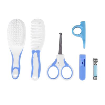 6pcs Baby Nail Care Kit, Hair Brush, Comb, Clippers, Scissors for Infants and Children, Portable Nursery Travel Set (Blue