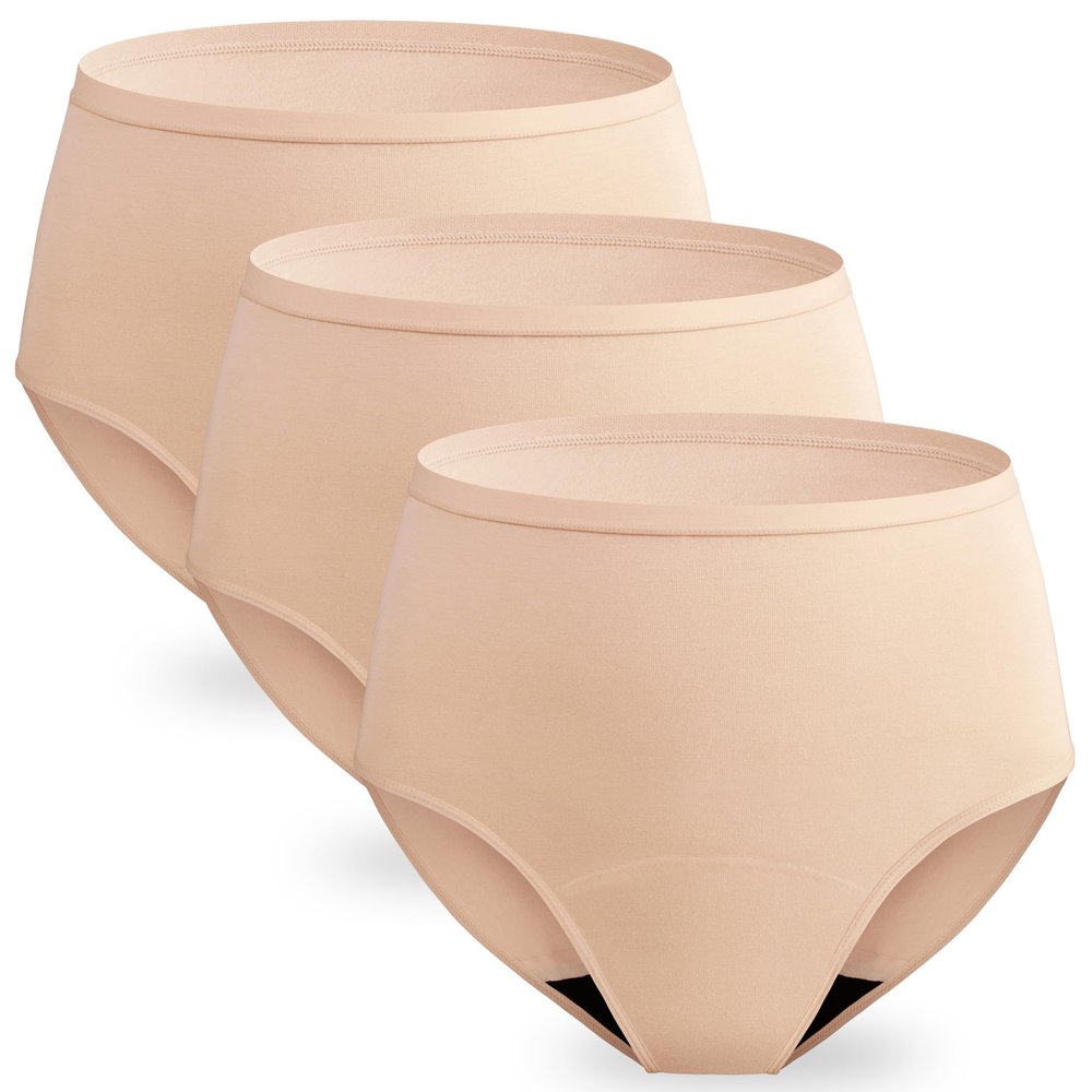 Women Leak Proof Incontinence Underwear Washable Absorbency Protective Postpartum Panties 2.0 OZ Bladder Control 3 Pack (3 Beige, M)
