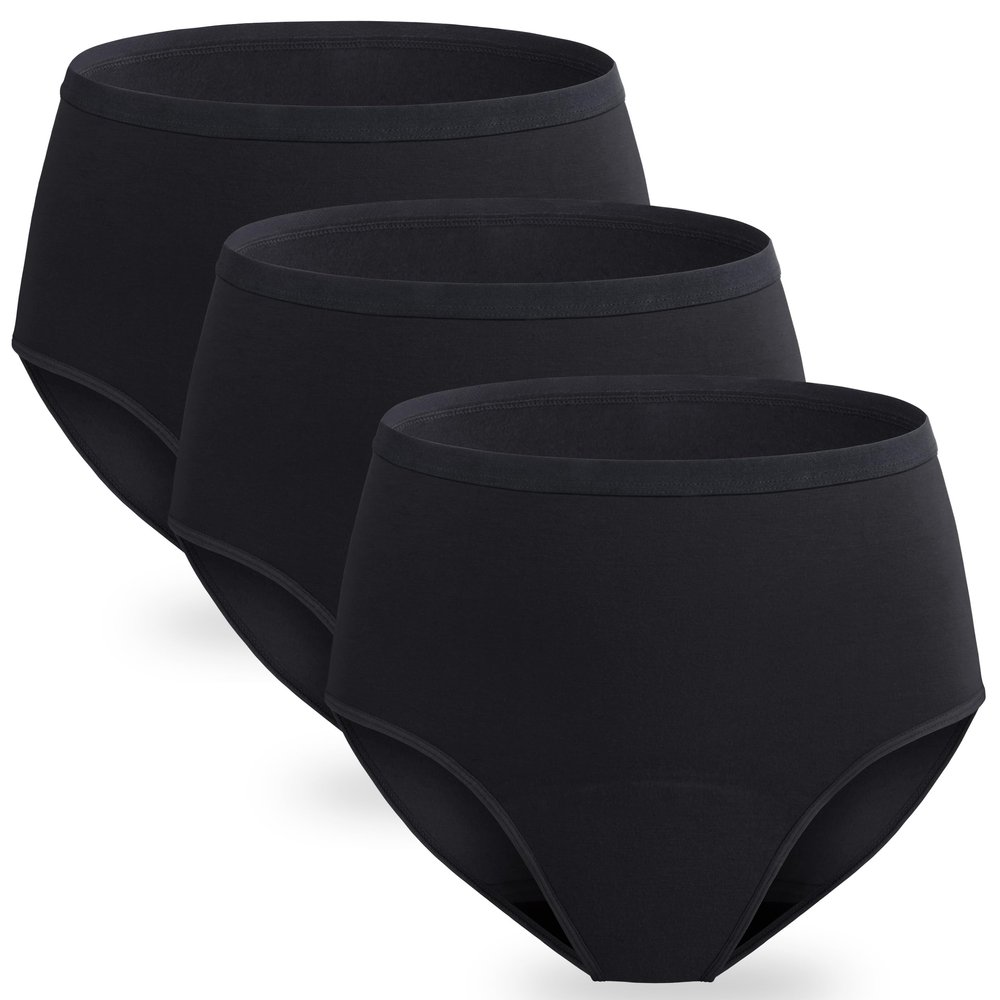 Women Leak Proof Incontinence Underwear Washable Absorbency Protective Postpartum Panties 2.0 OZ Bladder Control 3 Pack (3 Black, 2XL)