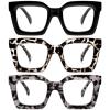 REAVEE 3 Pack Oprah Style Oversized Reading Glasses for Women Men, Blue Light Blocking Computer Thick Frame stylish Square Readers with Spring Hinge((Black/Grey Tortoise/Clear Tortoise, 1.75) view 1