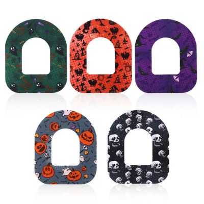 25pcs Adhesive Patches for Omnipod 5, 5 Styles Halloween Pattern CGM Sensor Overlay Waterproof Sweatproof Sensor Stickers Dash Overpatch Cover for Omnipod 5
