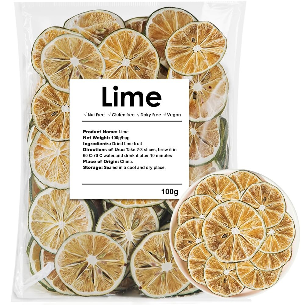 Dried Lime Slices 3.52oz/100g, Dehydrated Dry Lime For Cocktails, 100% Natural & No Additives, No Sugar Added (3.52 oz)