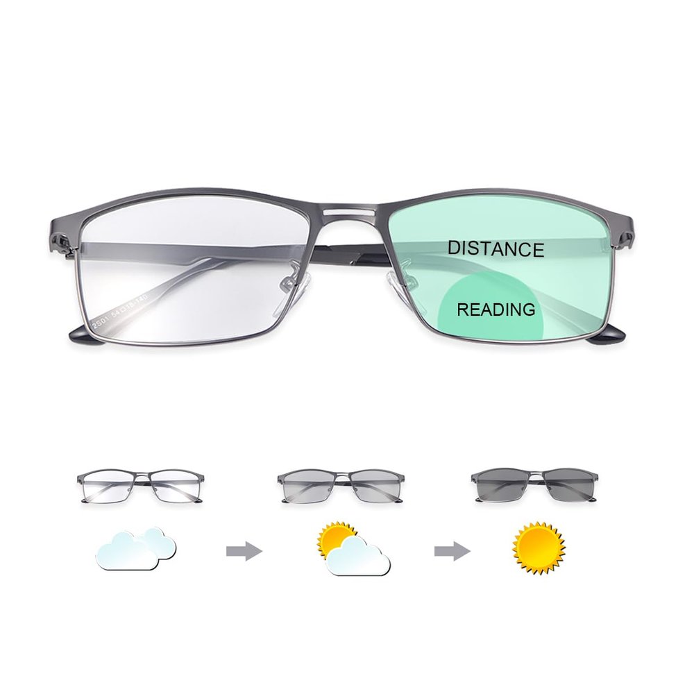 PEEPAI Photochromic Bifocal Reading Glasses for Men Women UV Sun Readers Outdoor Sunglasses Computer Anti Blue Light Eyeglasses 3.0