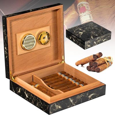 MTTXY Handmade Cigar Humidor, Portable Cigar Humidor Case with Humidifier and Hygrometer for 25 Cigars (20-25 Cigars)
