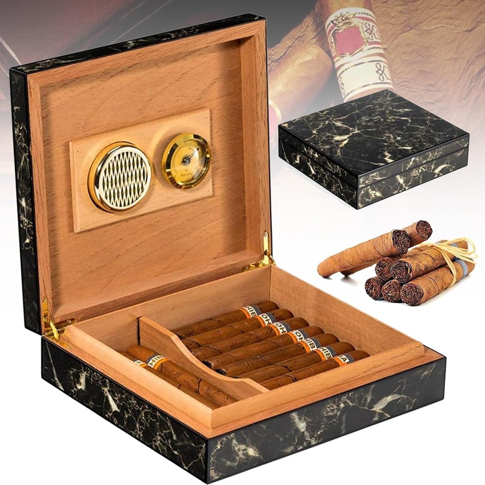 MTTXY Handmade Cigar Humidor, Portable Cigar Humidor Case with Humidifier and Hygrometer for 25 Cigars (20-25 Cigars)