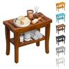 Teak Shower Bench Stool with Storage Shelf, Waterproof Shower Chair Spa Bath Seat, Shower Stool for Inside Shower, Bathroom Bench Seat for Adults Elderly Seniors for Indoor or Outdoor Use view 1