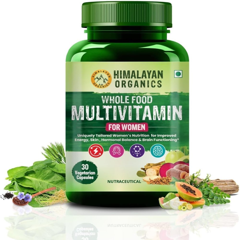 Whole Food Multivitamin for Women with Vitamin B1, B2, B3, B5, B6, B7, B9, B12, C, D, E, Calcium, Magnesium, Zinc | - 30 Veg Capsules (Pack of 1)
