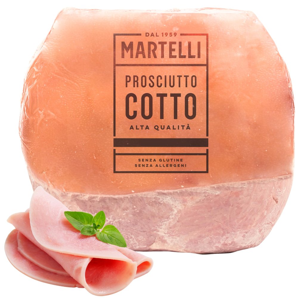 Cooked Ham (19-20 lbs approx) - Whole Italian Prosciutto Cotto MARTELLI, Slow-Cooked for Delicate Flavor, Gluten-Free and Dairy-Free - Product of Italy