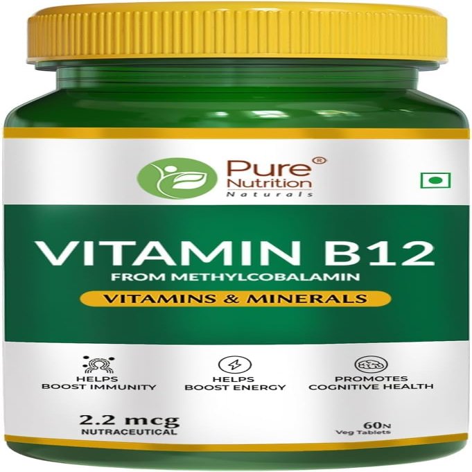 Vitamin B12 (2.2mcg) Tablets | Active Form of Methylcobalamin B-12 Supplement for Men & Women | Helps Boost Immunity & Energy | Promotes Brain & Nerve Health - 60 Veg Tabs
