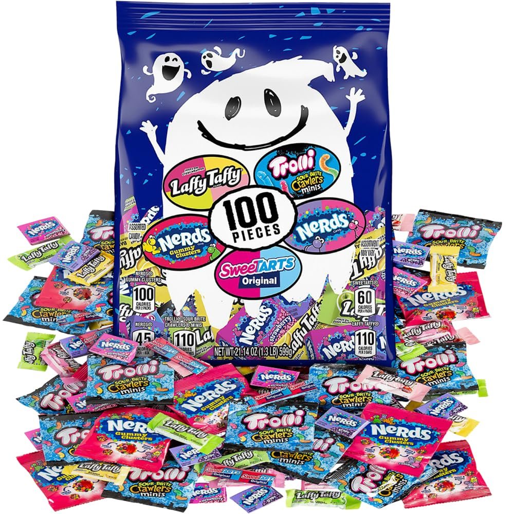 Ghost Goodies Halloween Candy Mix (Pack of 100) - Assorted Fruity Sweet and Sour Flavors - Perfect for Halloween Treats & Favors