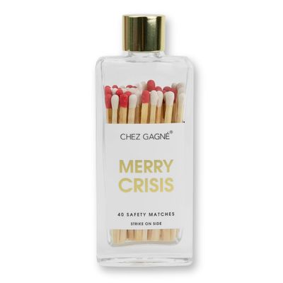 Chez Gagn Glass Bottle Safety Matches (40ct) - Holiday Matches - Colorful Match Tips - Holiday Gift, Hostess Gift, Christmas Gift - Candle Accessories, Home Decor (Merry Crisis - Red/White)