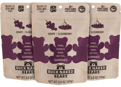 B.uck Naked Bears Grape Elderberry Gummy Bears 3.5 oz (Pack of 12)