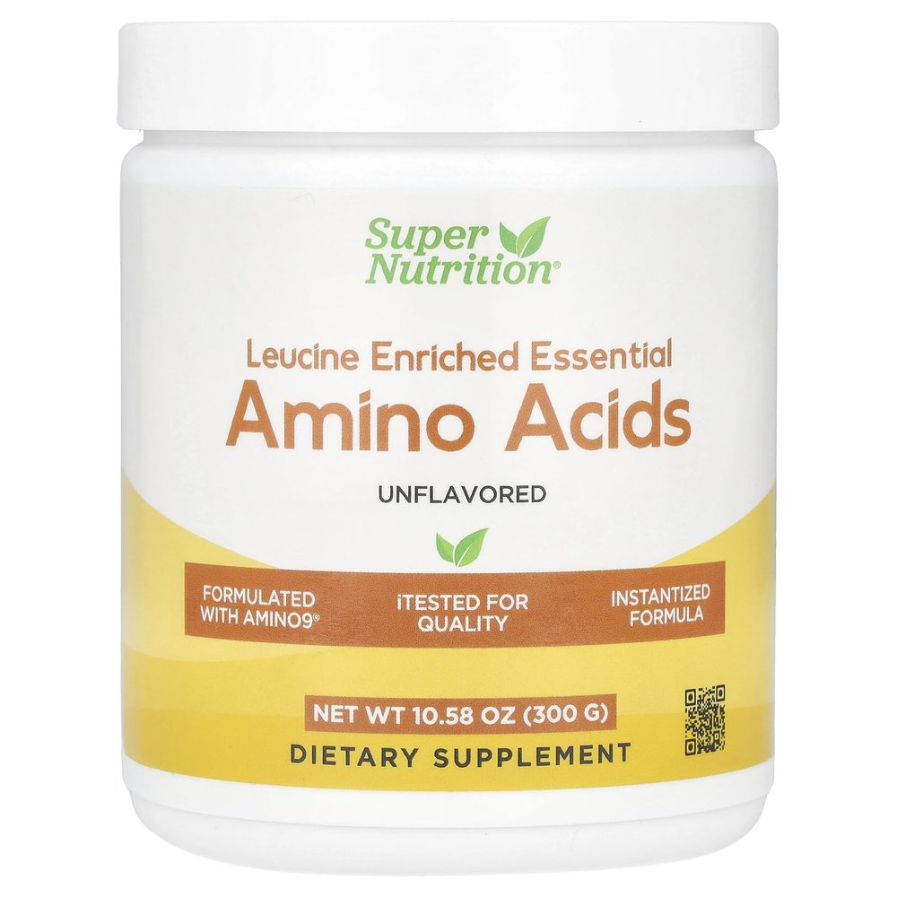 SuperNutrition Leucine Enriched Essential Amino Acids with L-Leucine, L-Lysine, L-Threonine, and L-Isoleucine, Unflavored, 10.58 oz (300 g)