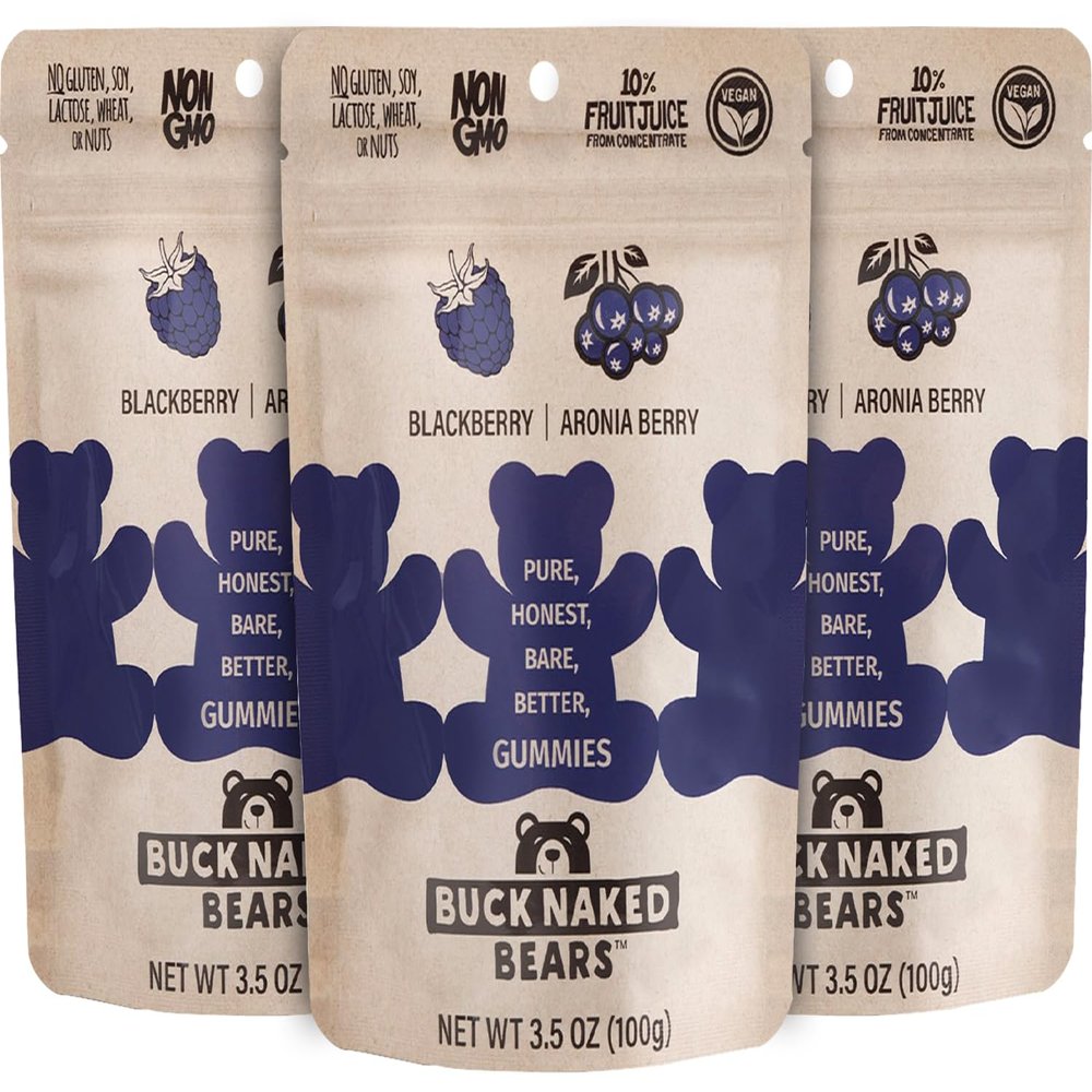B.uck Naked Bears Acai & Blackberry Gummy Bears 3.5 oz (Pack of 12)
