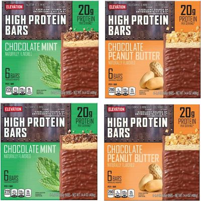  Elevation Mint Chocolate & Chocolate Peanut Butter High Protein Bars  | 14.4oz (408g) - Pack of 4 Boxes- 2 Mint Chocolate and 2 Chocolate Peanut Butter for a total of 24 Convenient, High Protein Snacks! | Delicious & Nutritious Energy Boost  Gui