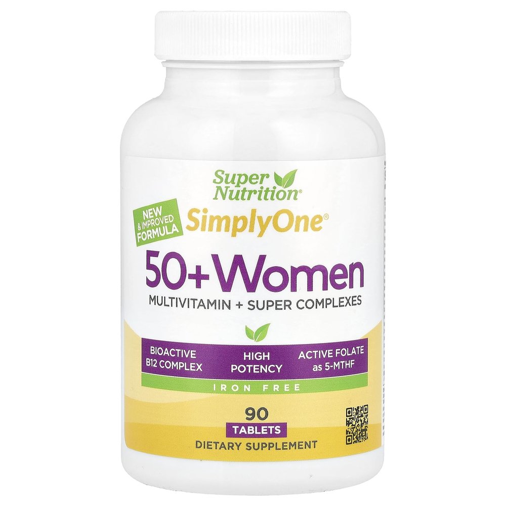 SuperNutrition SimplyOne, 50+ Women Multivitamin + Super Complexes with Vitamin A, Vitamin C, Minerals, and Botanicals, Iron Free, 90 Tablets