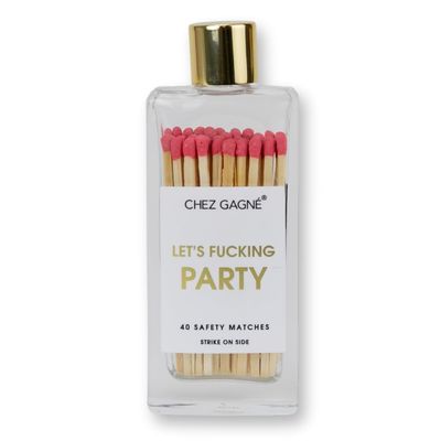 Funny Decorative Candle Matches - Lets Fucking Party (40ct) - Glass Bottle Safety Matches with Coral Tips, Birthday Gift, Celebration Gift, Bathroom Jewelry by Chez Gagn
