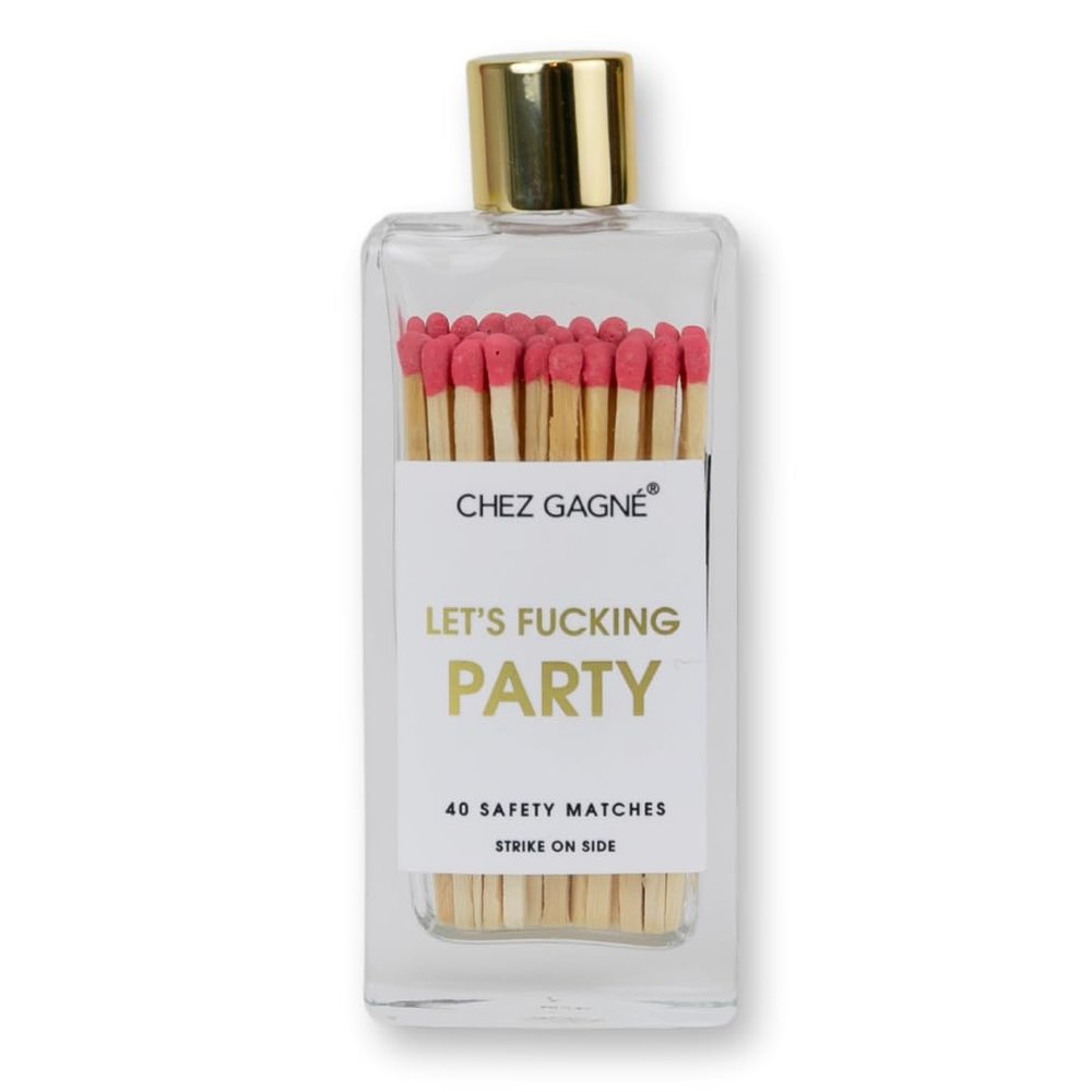 Funny Decorative Candle Matches - Lets Fucking Party (40ct) - Glass Bottle Safety Matches with Coral Tips, Birthday Gift, Celebration Gift, Bathroom Jewelry by Chez Gagn