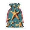 Beach Starfish Christmas Gift Bag - Holiday Drawstring Party Favor Burlap Bags - Ideal for Present Carry-on, and Storage view 2