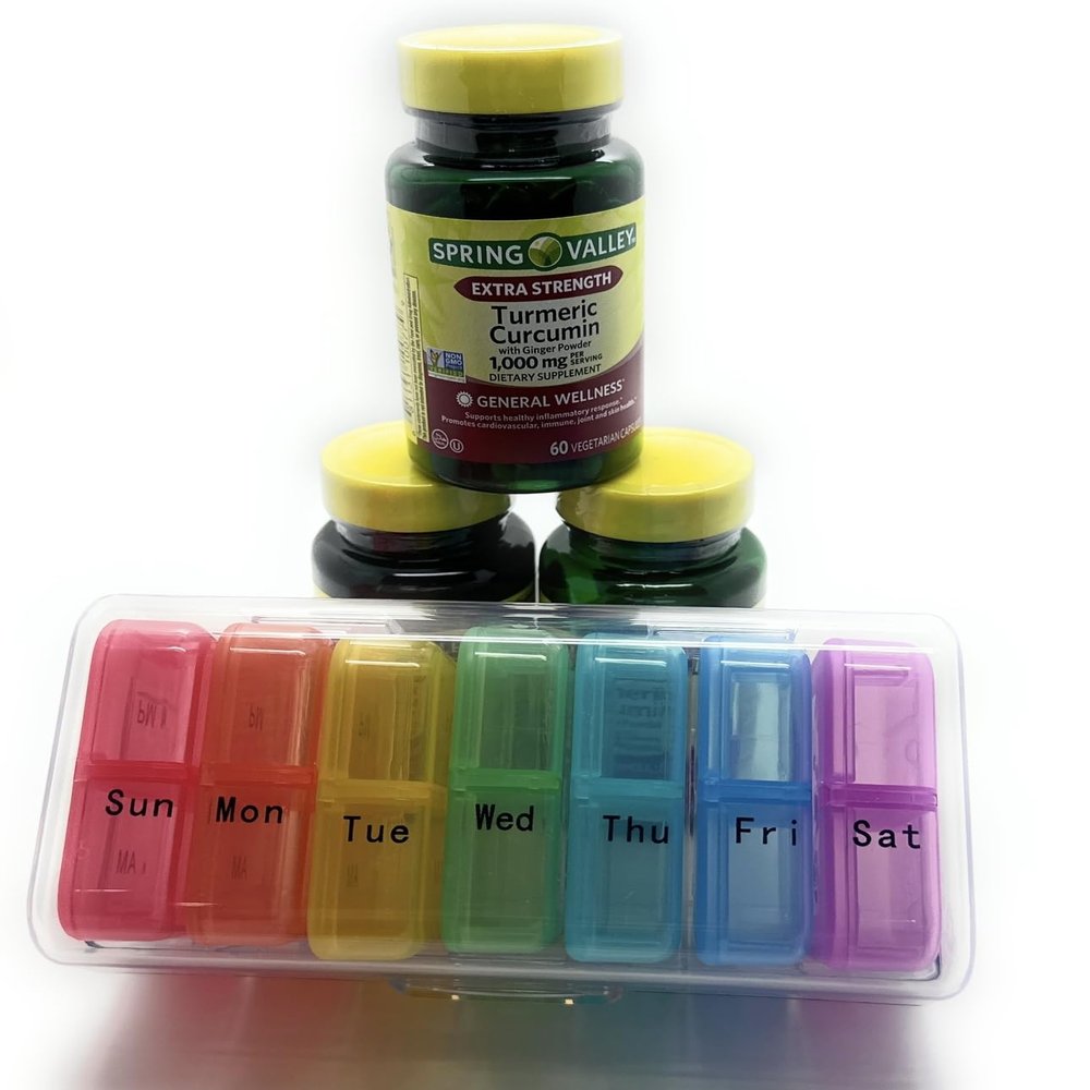 3 Bottles of Spring Valley Turmeric Curcumin W/Ginger Supplement, 1000mg, 60 Capsules Each Bottle. Plus Bonus 7 Day Pill Case.