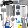 HLWDFLZ Microfiber Duster Kit 25pcs with 30 to 100 Inches Extension Pole and Baseboard Cleaner Tool, Washable and Bendable Feather Duster for Cleaning Ceiling Fans, High Ceilings, Cobwebs, Blinds,Grey view 1