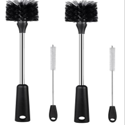 4 Pack Water Bottle Brushes with Straw Cleaner, Stainless Steel Handle Baby Bottle Brush Cleaner, Kitchen Scrub Cleaning Brushes for Cup, Wine Glasses, Coffee Mugs, Tumblers, Wine Decanters, Black