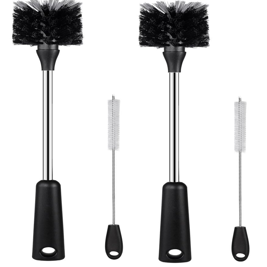 4 Pack Water Bottle Brushes with Straw Cleaner, Stainless Steel Handle Baby Bottle Brush Cleaner, Kitchen Scrub Cleaning Brushes for Cup, Wine Glasses, Coffee Mugs, Tumblers, Wine Decanters, Black
