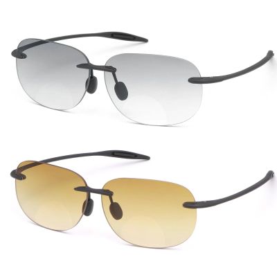 PEEPAI 2 Pairs Rimless Bifocal Reading Sunglasses Anti Blue Light UV400 Protection Sport Sunglasses Far and Near Dual Use Classic Lightweight Vintage Eyewear for Men Women 1.0