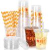 Whaline 50Pcs One Sun Disposable Plastic Cups with Lids and Straws 12 oz Boho Sunshine Party Cups Cold Beverage Drinking Cups for First Birthday Baby Shower Party Supplies view 1