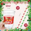 Jingmore 100 Pcs 12 oz Christmas Ugly Sweater Plastic Cups with Straws Christmas Disposable Plastic Cups Winter Xmas Holiday Party Cup Bulk for Merry Christmas Party Supplies Xmas Party Decorations view 3