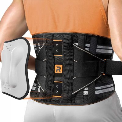 Rakiie Lower Back Brace for Women, Back Belt Support for Men with 8 Stays, Soft Lumbar Support with Full Protection, Orange Size L