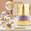 100 Pack Smell Proof Bags, Resealable Gold Mylar Bags with Matte Window, Foil Pouch Stand Up Sealable Bags for Packaging, 6.29 9.44 Inch view 3