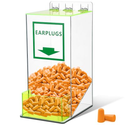 Vercraft 6'' x 13'' x 8'' Ear Plug Dispenser with Cover and Front Pocket Small Clear Acrylic Holder for Table Wall Mount Earplug Protection Industrial Factory Office School Nursery, Green, 1 Pcs