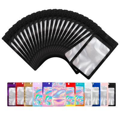 100 Pack Bags with Clear Window,Scratch Resistant Hand Packaging Pouch,Resealable Bag for Small Bussiness Cookies Jewelry Candy Sample (Black, 4.33 * 7.09 inch)