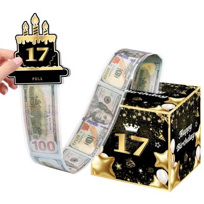 17th Birthday Money Box for Boys Girls, 17 Years Old Birthday Decorations, Fun Pull-Out Cash Gift Box for Parties, Ideal for 17th Birthday Surprises with 35PCS Bags