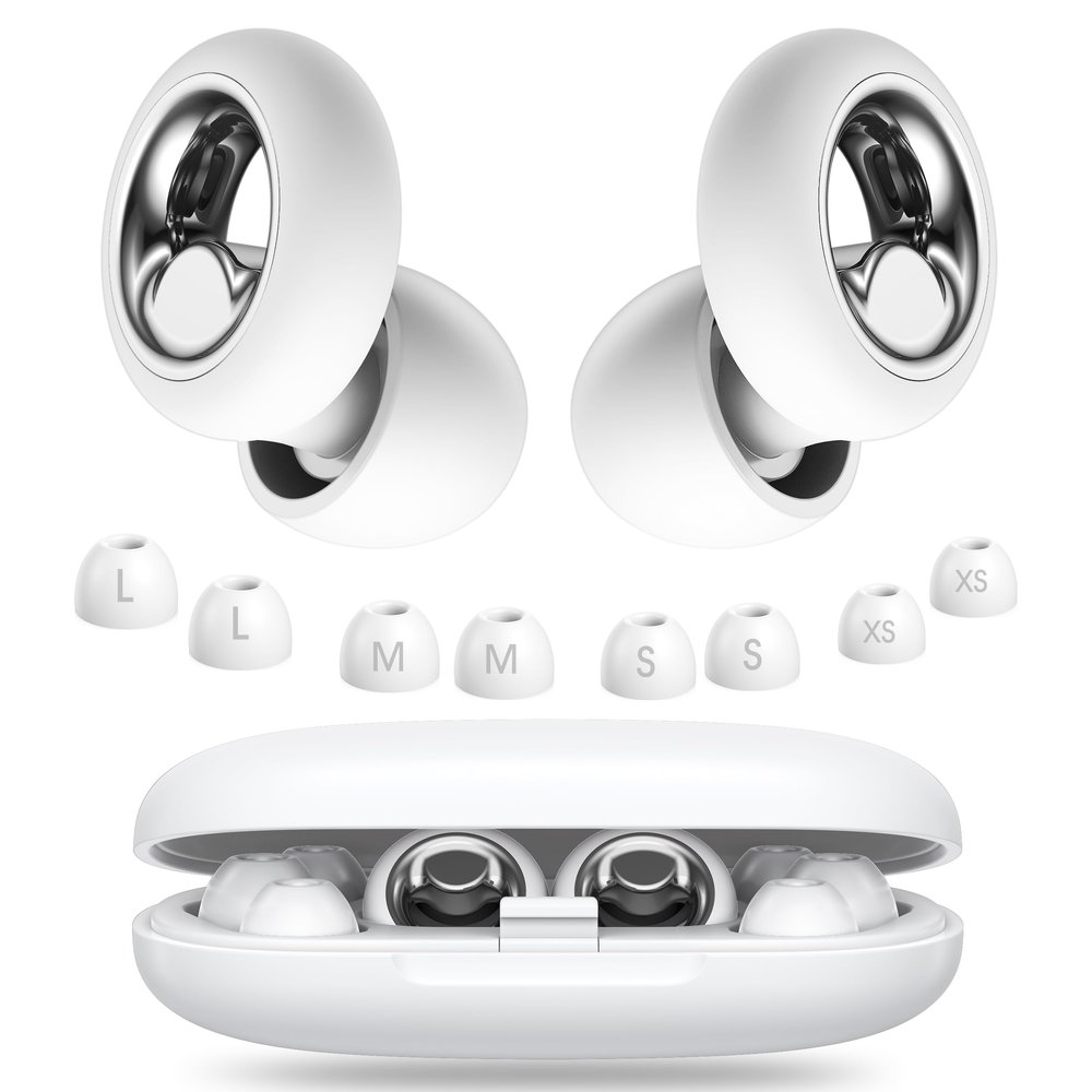 Vosaf Ear Plugs for Sleeping Noise Cancelling, Soft EarPlugs for Concert, 45dB Reusable Ear Plugs for Noise Reduction with 8 Ear Tips, Comfortable Silicone Earplugs for Sleep, Work, Travel (White)