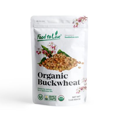 Food to Live - Gluten Free Organic Buckwheat Groats, 1 Pound  Hulled Raw Non-GMO Whole Grain. Quick-Cooking. Perfect for Kasha, Grechka and Cereals