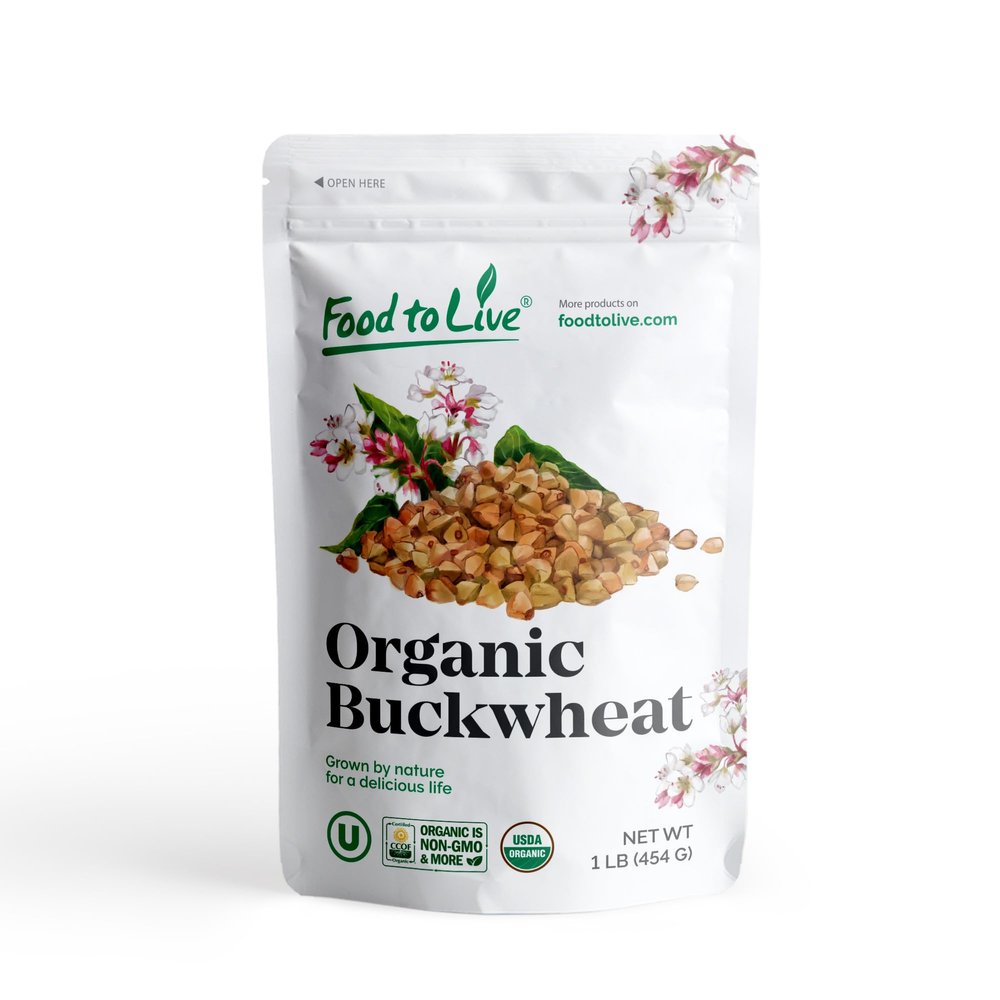 Food to Live - Gluten Free Organic Buckwheat Groats, 1 Pound Hulled Raw Non-GMO Whole Grain. Quick-Cooking. Perfect for Kasha, Grechka and Cereals