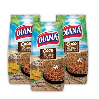 3 Pack of 52.9Oz - 1LB) Arroz de Coco Diana coconut rice flavored rice no artificial flavors or colors colombian food - Arroz de Coco