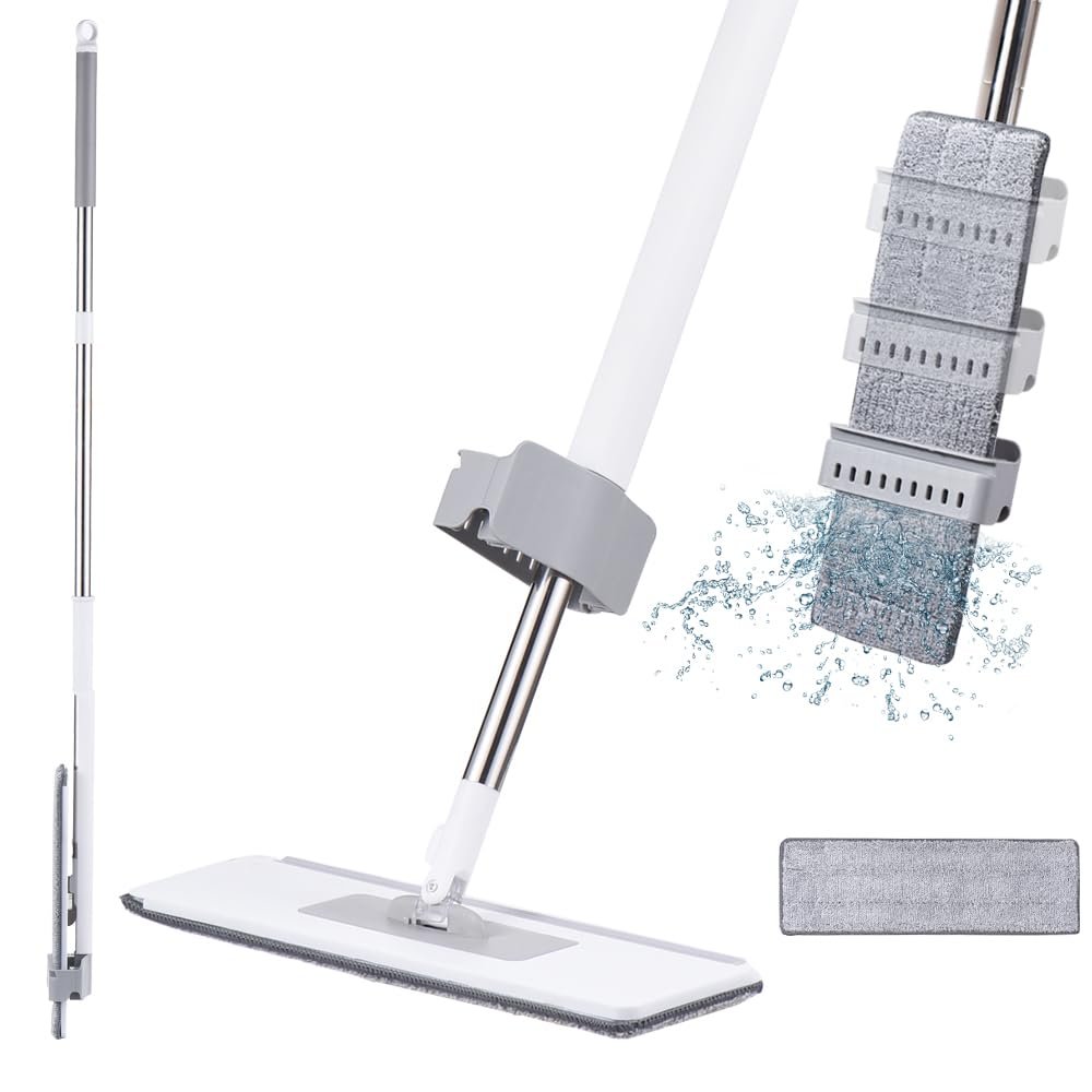 Microfiber Mop for Floor , Self Wringing Microfiber Mop 360 Hands Flat Floor Mop and 2 Mop Pads Wet Dry and Dust Mops for Bathroom Kitchen