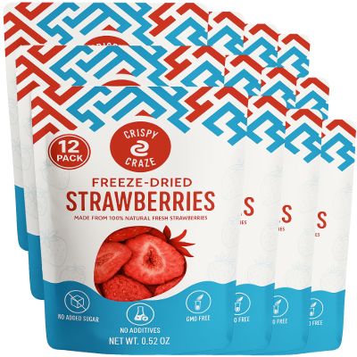 Crispy Craze Freeze Dried Strawberries (12 Snack Sized Bags, 0.5 oz Each), Sliced Strawberry Fruit Crisps, Non GMO, Healthy Snack, No Added Sugar & Additives, 100% Natural, Allergen Free, School Safe